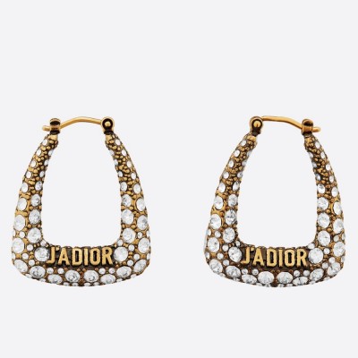 Dior J'Adior Hoop Earrings In Antique Gold Metal and Crystals