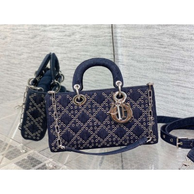 Dior Lady D-Joy Bag In Eyelet Blue Cannage Denim