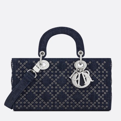 Dior Lady D-Joy Bag In Eyelet Blue Cannage Denim