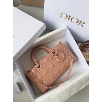 Dior Lady D-Joy Medium Bag In Nude Calfskin with Diamond Motif