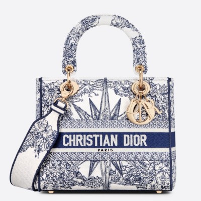 Dior Lady D-Lite Medium Bag In Blue Multicolor Reve d'Infini Embroidery