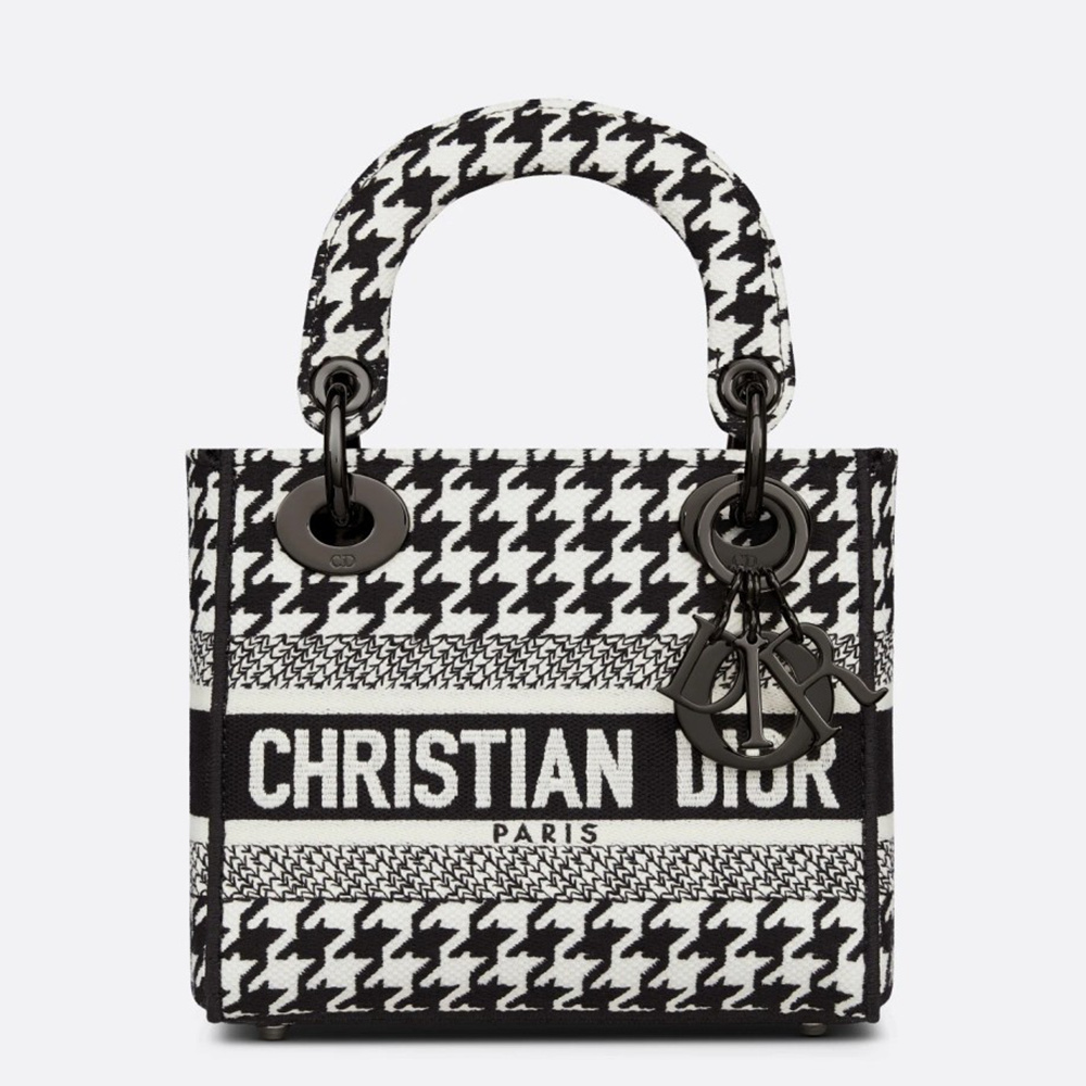 Dior Lady D-Lite Mini Bag In Black and White Houndstooth Embroidery