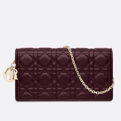 Dior Lady Dior Chain Pouch In Bordeaux Cannage Lambskin