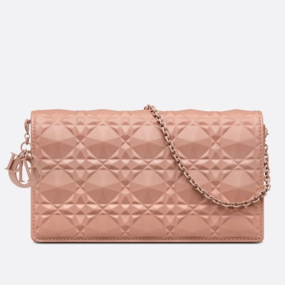 Dior Lady Dior Chain Pouch In Poudre Diamond Calfskin