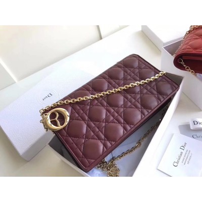 Dior Lady Dior Clutch With Chain In Bordeaux Lambskin