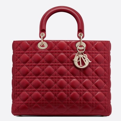 Dior Lady Dior Large Bag In Red Cannage Lambskin