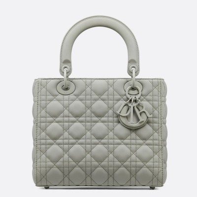 Dior Lady Dior Medium Bag In Grey Ultramatte Cannage Calfskin