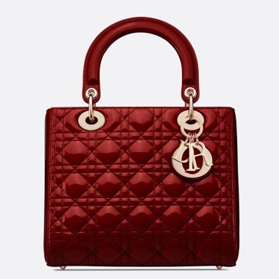 Dior Lady Dior Medium Bag In Red Patent Cannage Calfskin