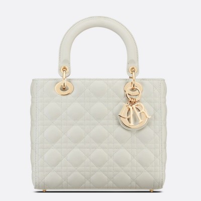 Dior Lady Dior Medium Bag In White Cannage Lambskin