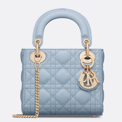 Dior Lady Dior Mini Bag with Chain in Pale Blue Cannage Lambskin