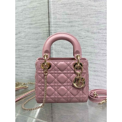 Dior Lady Dior Mini Bag with Chain in Pink Cannage Lambskin