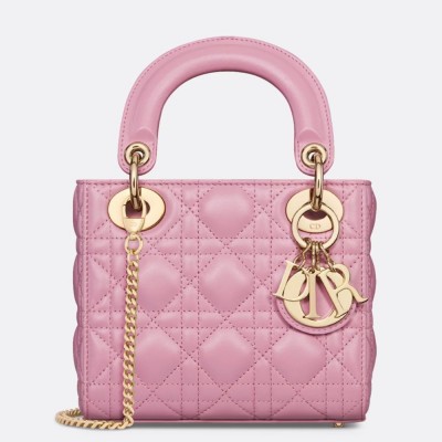 Dior Lady Dior Mini Bag with Chain in Pink Cannage Lambskin