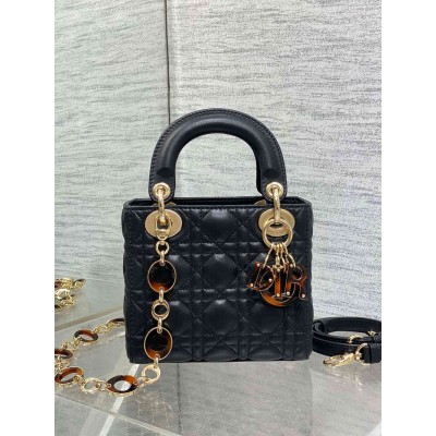 Dior Lady Dior Mini Bag with O-links in Black Cannage Lambskin