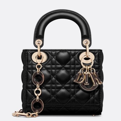 Dior Lady Dior Mini Bag with O-links in Black Cannage Lambskin