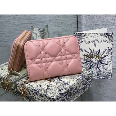 Dior Lady Dior Voyageur Small Coin Purse in Pink Lambskin