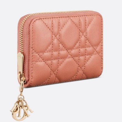 Dior Lady Dior Voyageur Small Coin Purse in Pink Lambskin