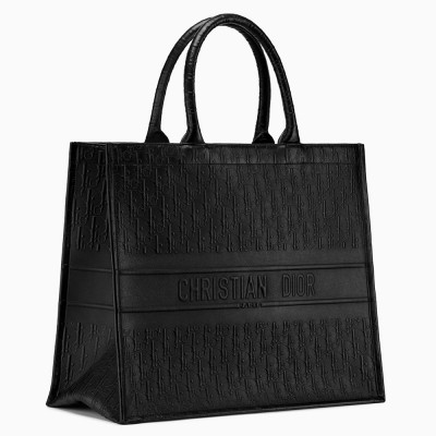 Dior Large Book Tote Bag In Black Dior Oblique Embossed Calfskin