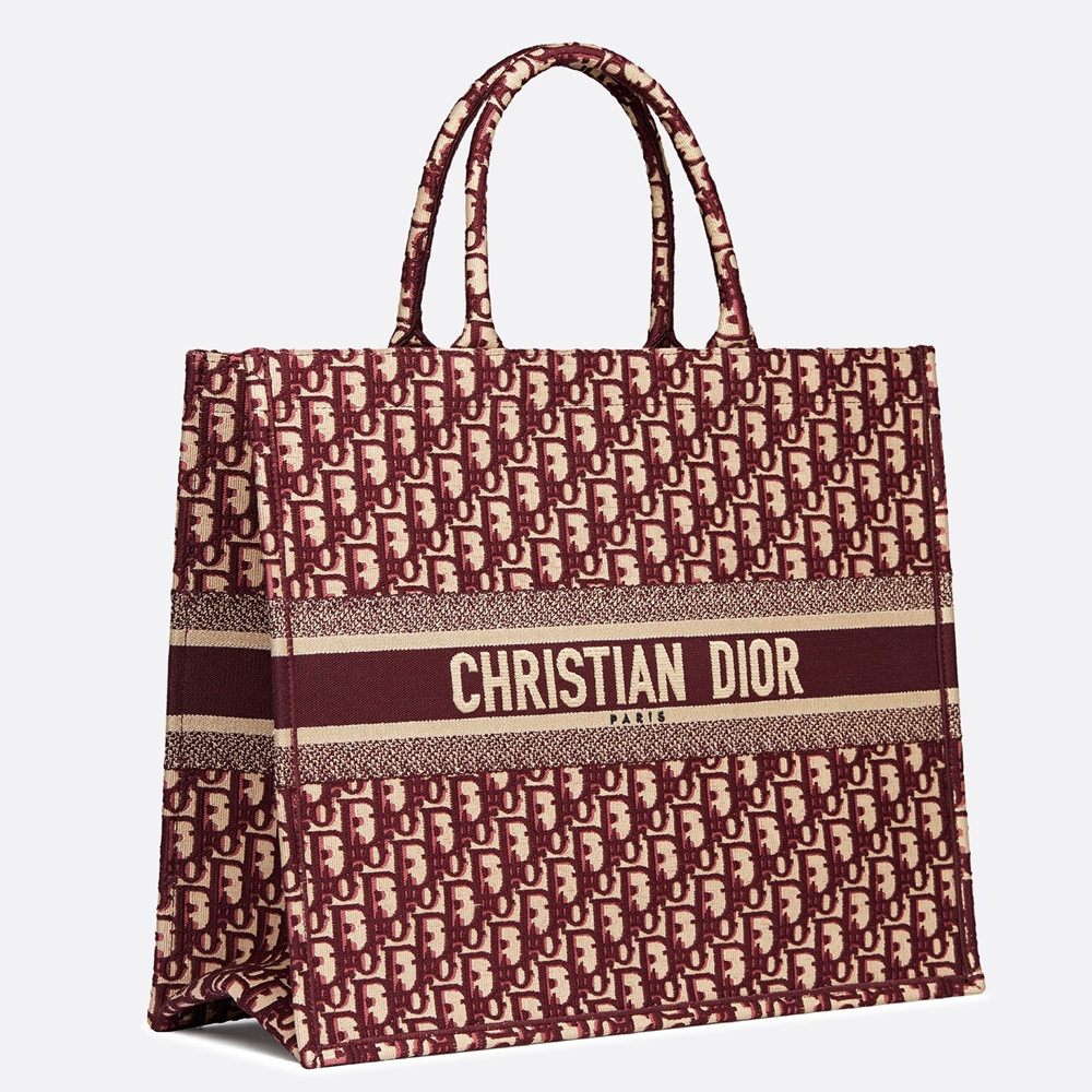 Dior Large Book Tote Bag In Bordeaux Dior Oblique Embroidery