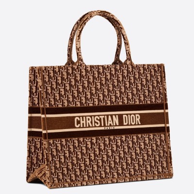 Dior Large Book Tote Bag In Bordeaux Oblique Embroidered Velvet