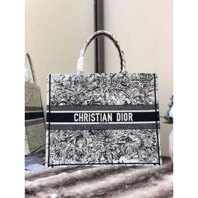 Dior Large Book Tote Bag In Latte Zodiac Embroidery