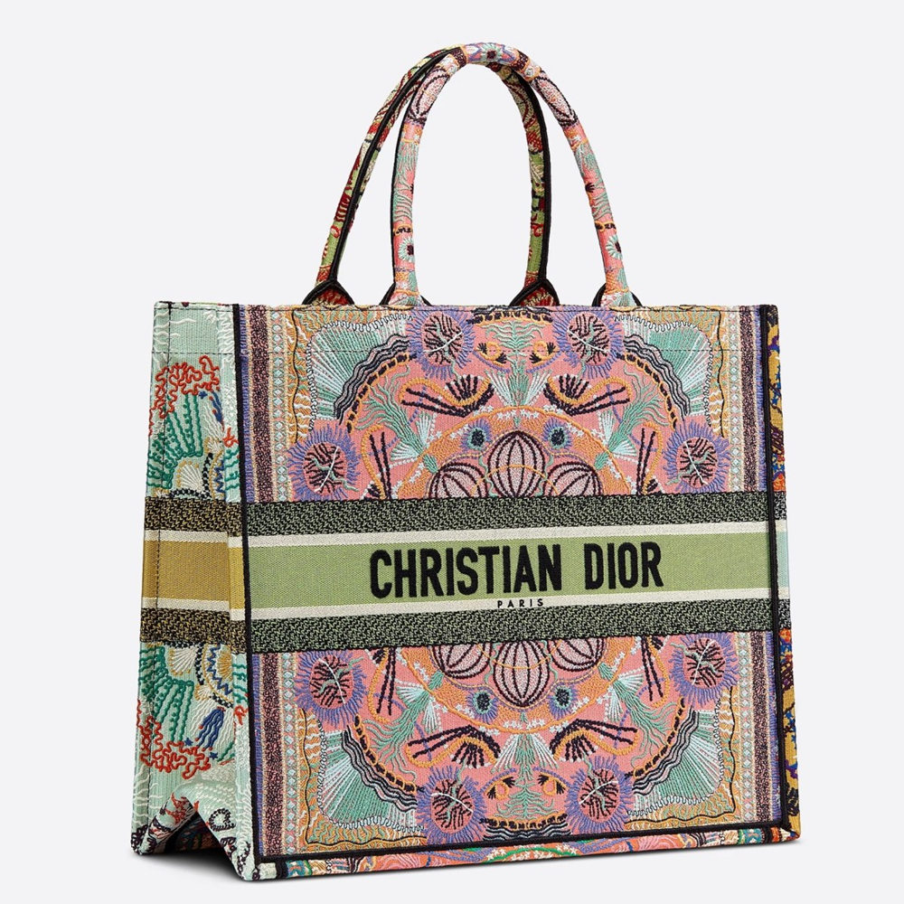 Dior Large Book Tote Bag In Multicolor Lights Embroidery