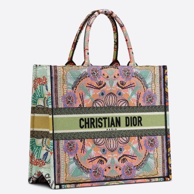 Dior Large Book Tote Bag In Multicolor Lights Embroidery