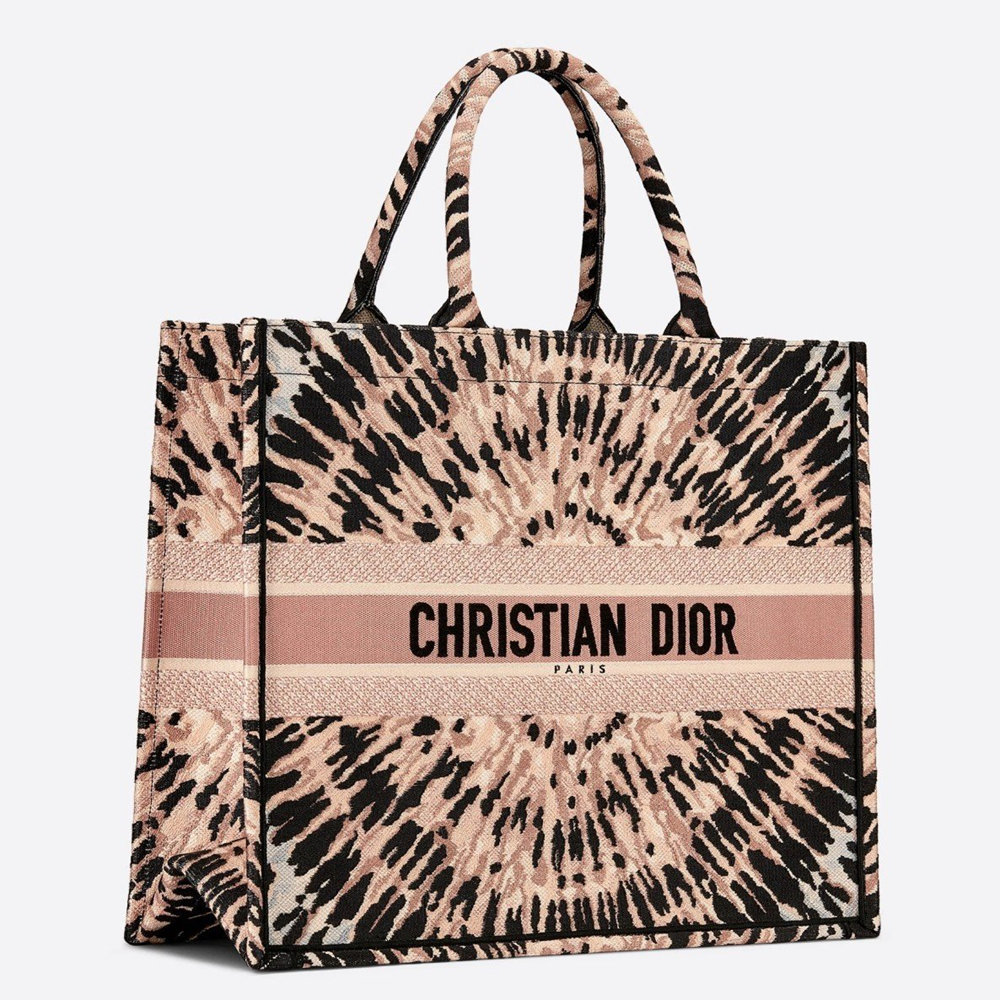 Dior Large Book Tote Bag In Multicolor Tie Embroidery