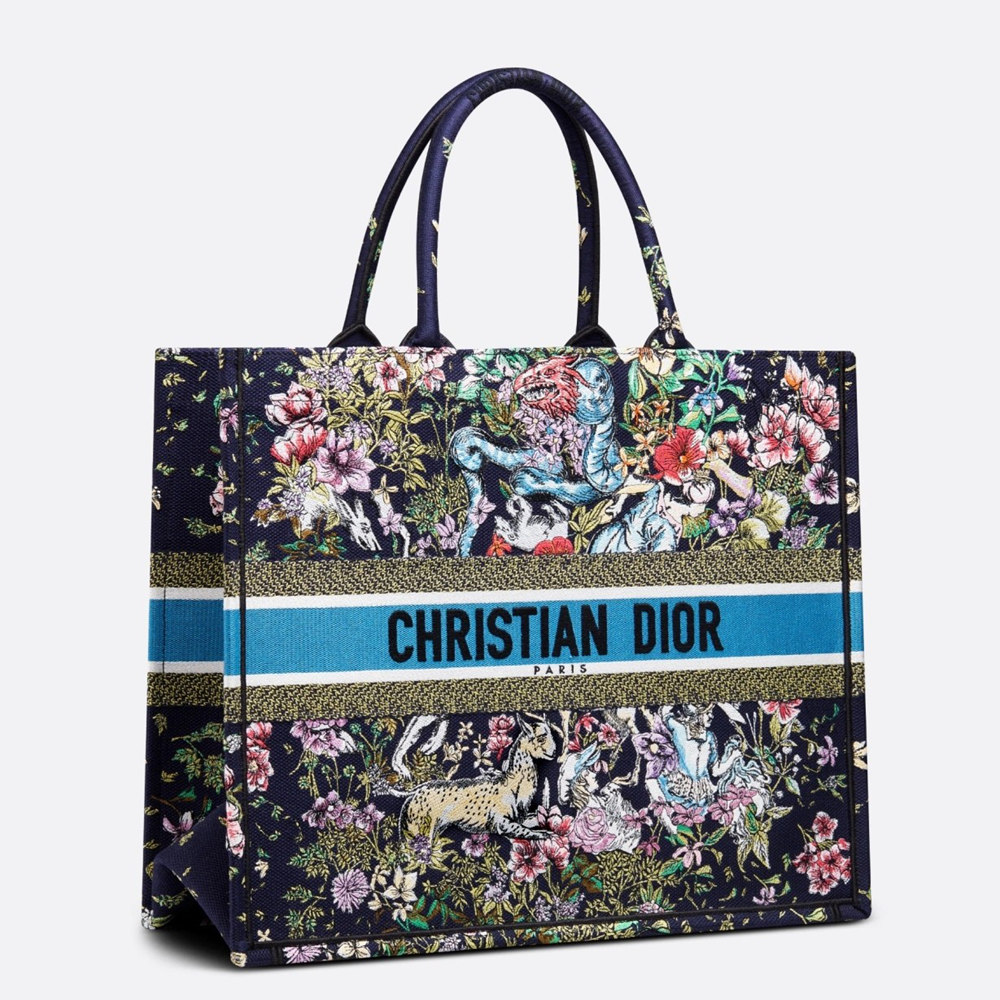 Dior Large Book Tote In Blue D-Constellation Embroidery