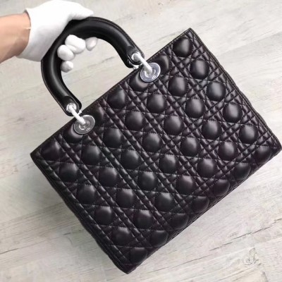 Dior Large Lady Dior Bag In Black Lambskin