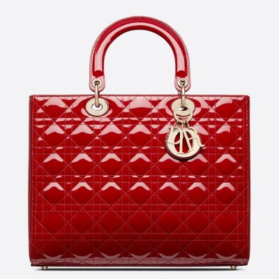 Dior Large Lady Dior Bag In Red Patent Cannage Calfskin