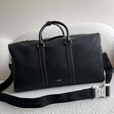 Dior Lingot 50 Duffle Bag In Black Grained Calfskin