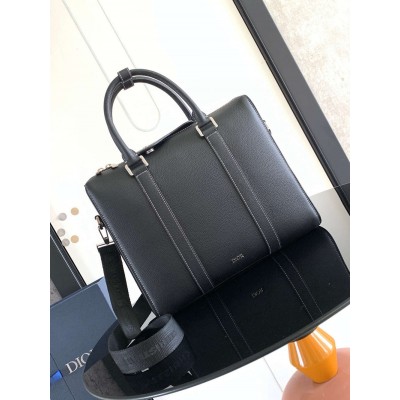 Dior Lingot Briefcase in Black Grained Calfskin