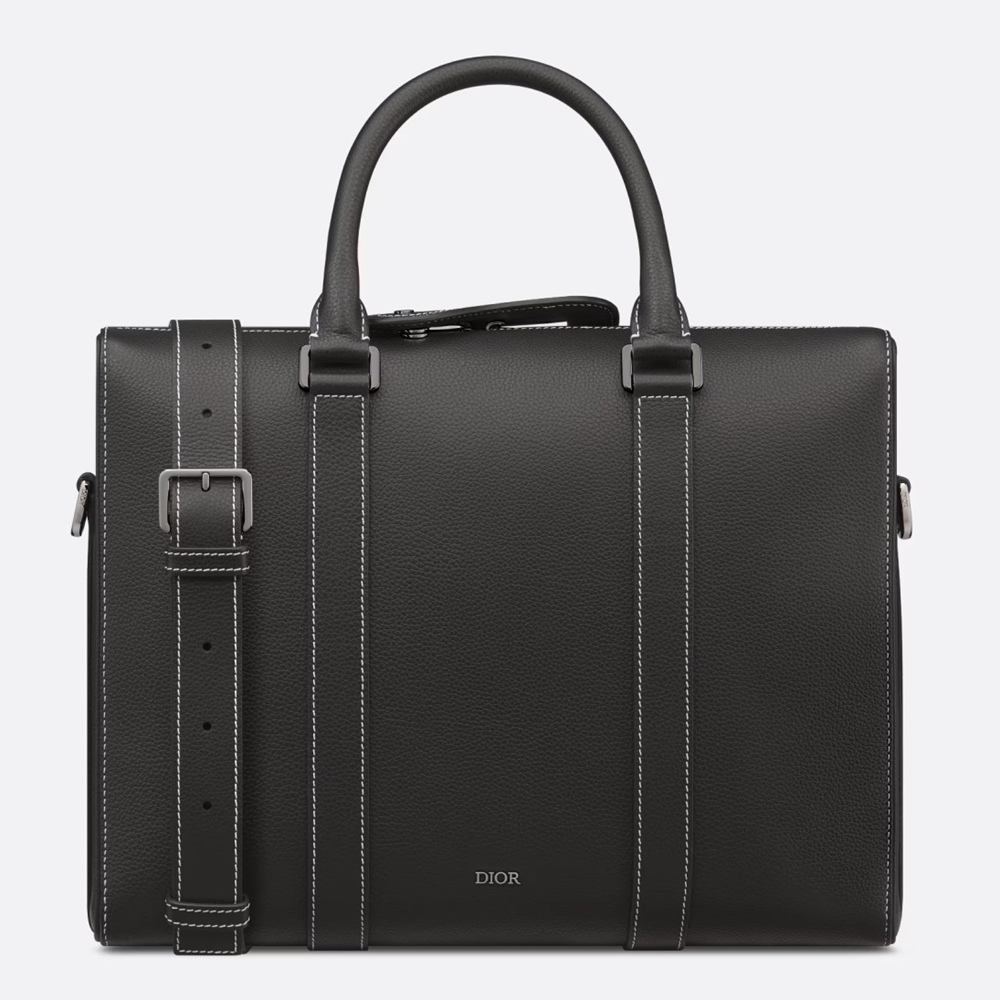 Dior Lingot Briefcase in Black Grained Calfskin