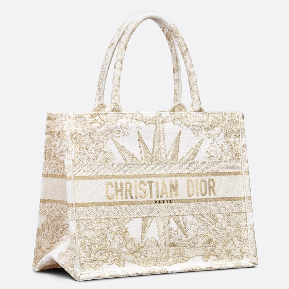 Dior Medium Book Tote Bag In Gold Reve d'Infini Embroidery