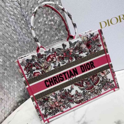 Dior Medium Book Tote Bag In Multicolor Butterfly Embroidery