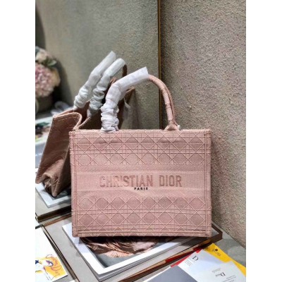 Dior Medium Book Tote Bag In Pink Cannage Embroidered Canvas