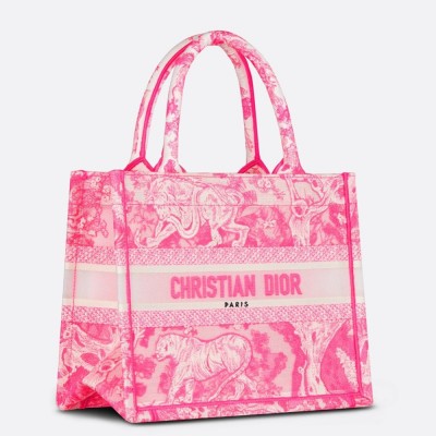 Dior Medium Book Tote Bag In Pink Transparent Toile de Jouy Canvas