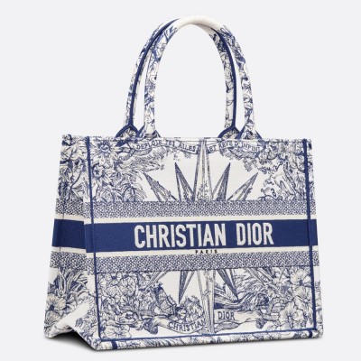 Dior Medium Book Tote Bag In White &amp; Blue Reve d'Infini Embroidery