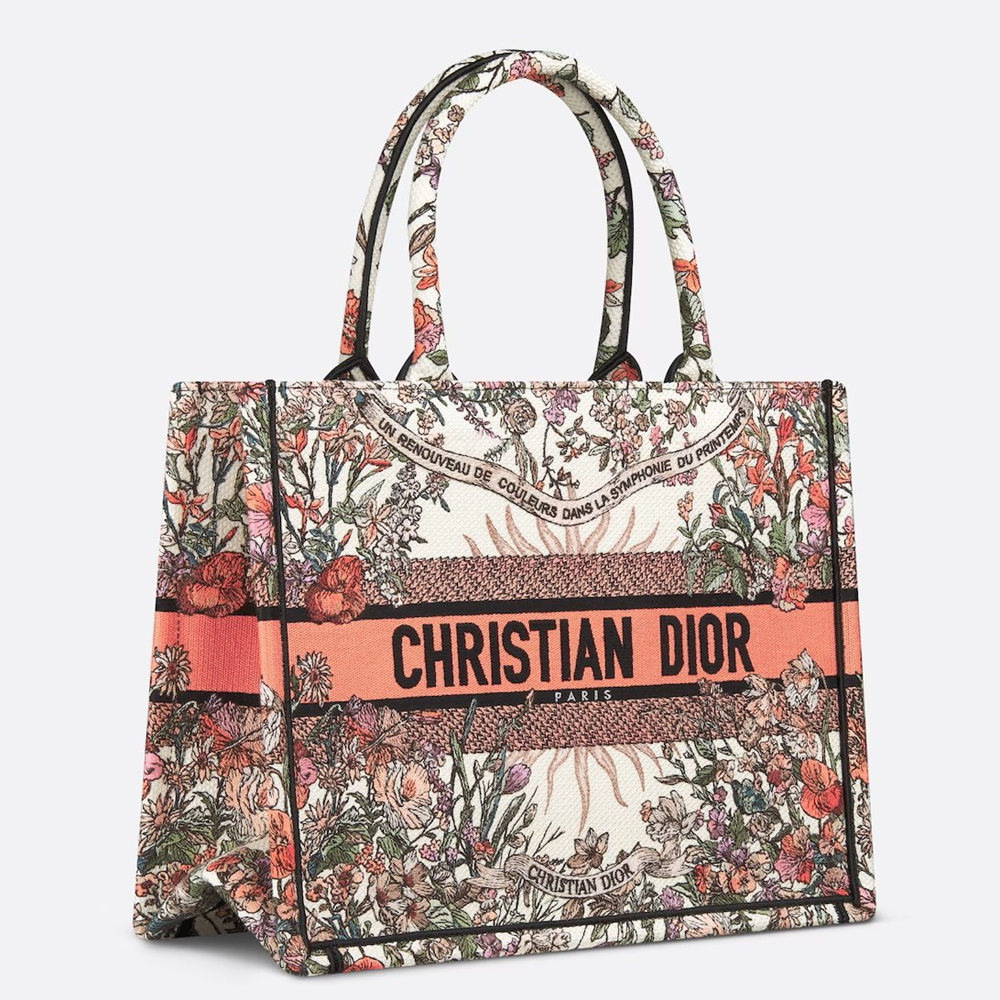 Dior Medium Book Tote Bag in Dior 4 Saisons Printemps Soleil Embroidery