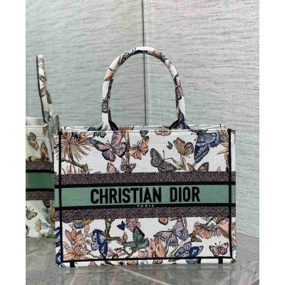 Dior Medium Book Tote Bag in White Toile de Jouy Mexico Embroidery