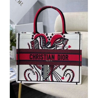 Dior Medium Book Tote In Latte Multicolor Cupidon Embroidery