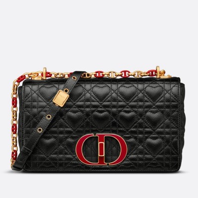 Dior Medium Dioramour Caro Black Bag with Heart Motif