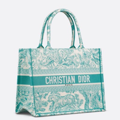 Dior Medium Dioriviera Book Tote in Aquamarina Toile de Jouy Embroidery