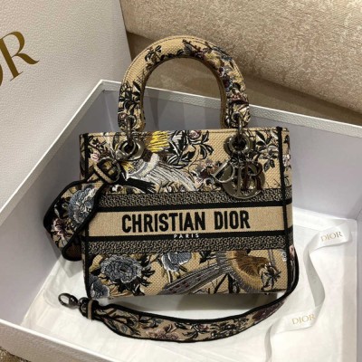 Dior Medium Lady D-Lite Bag In Beige Jardin d'Hiver Embroidery