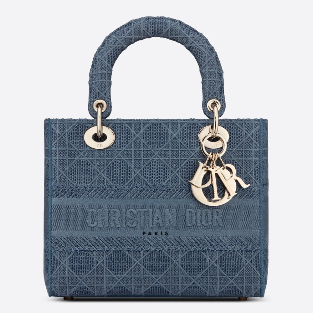 Dior Medium Lady D-Lite Bag In Denim Blue Cannage Canvas