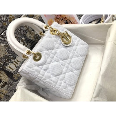 Dior Medium Lady D-Lite Bag In White Macrocannage Technical Fabric