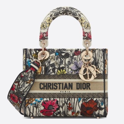 Dior Medium Lady D-Lite Mille Fleurs Embroidery Bag