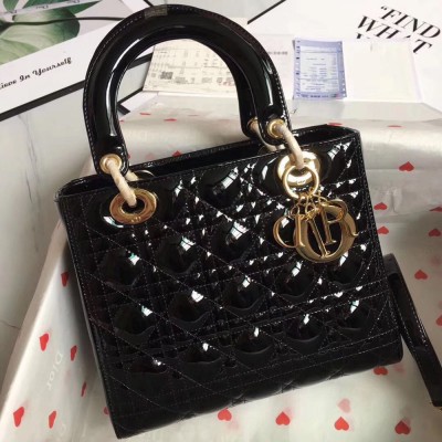 Dior Medium Lady Dior Bag In Black Patent Leather