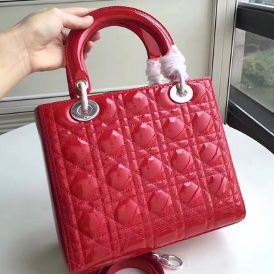 Dior Medium Lady Dior Bag In Red Patent Leather