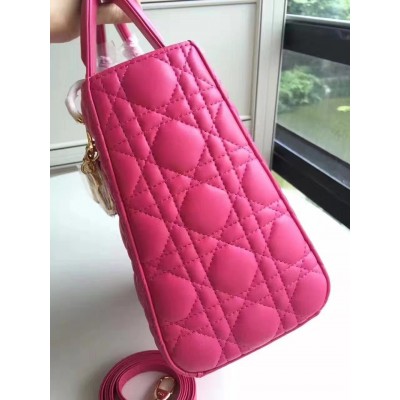 Dior Medium Lady Dior Bag In Rose Red Lambskin